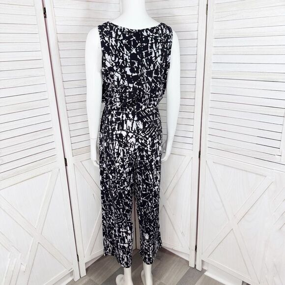 Calvin Klein Abstract Print Elastic Waist Wide Leg Sleeveless Jumpsuit Black 8 - Picture 4 of 13